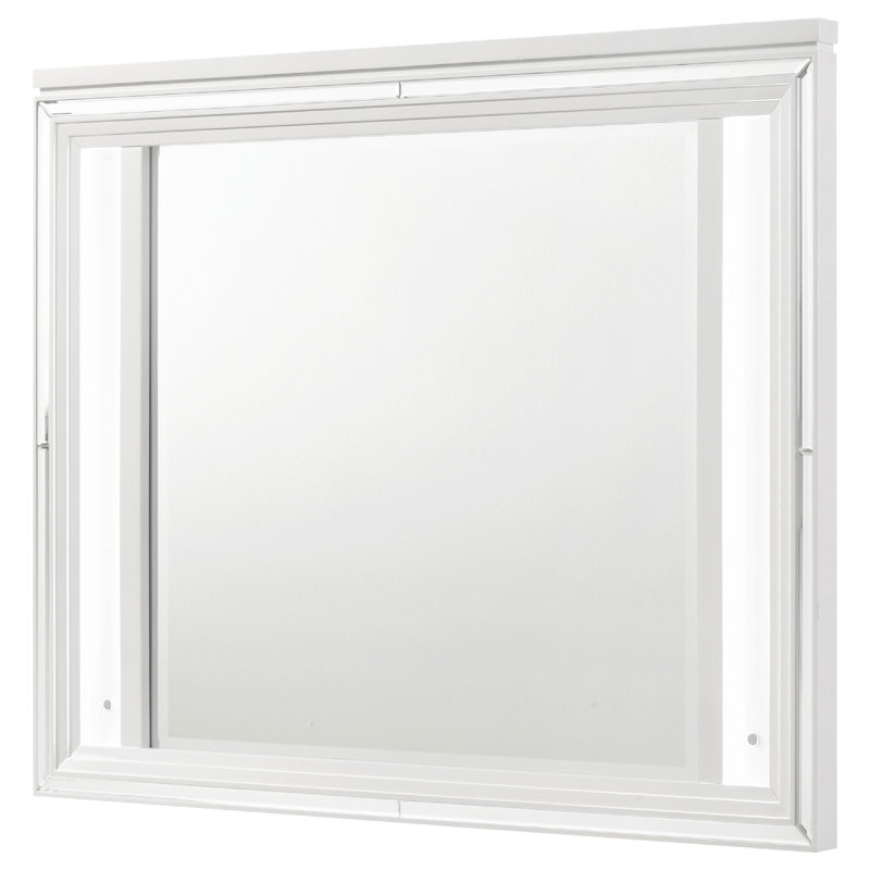 Miroir de commode à DEL Mory, éclairage tactile, cadre en bois blanc, 36 pouces