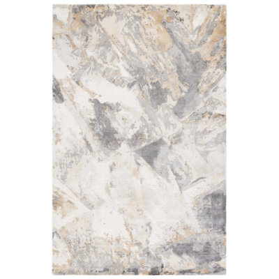 Mirage 645 Hand Knotted Viscose/Wool/Cotton Abstract Rug in Gray/Ivory