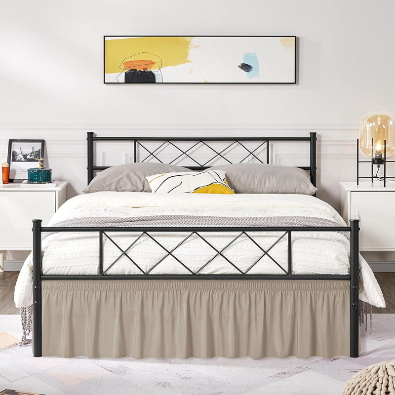Wrap Around Bed Skirts With Split Corners For Queen Beds 18" Drop, Light Camel Adjustable Elastic Dust Ruffles Easy Fit Wrinkle Resistant Silky Luxurious Fabric Machine Washable