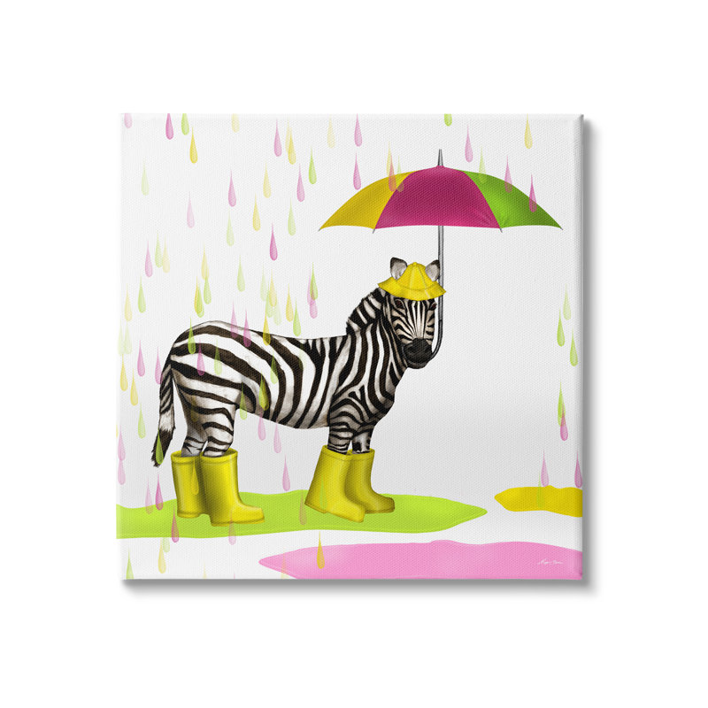 «Rainy Day Zebra Umbrella Pink Green Rain» par Hugo Edwins - impression, Toile tendue, H 36 po x l 36 po x P 1,5 po