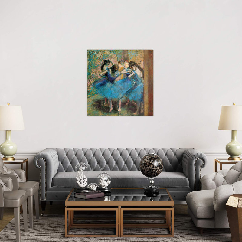 Dancers In Blue, 1890 by Edgar Degas - Floater Frame Painting on Canvas, 93.98 cm H x 93.98 cm W x 1.91 cm D, No Frame