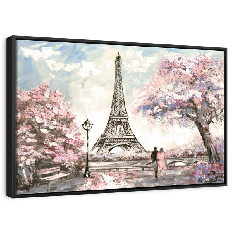 Les amoureux du printemps à Paris, Cadre flottant noir, 37 po x 25 po