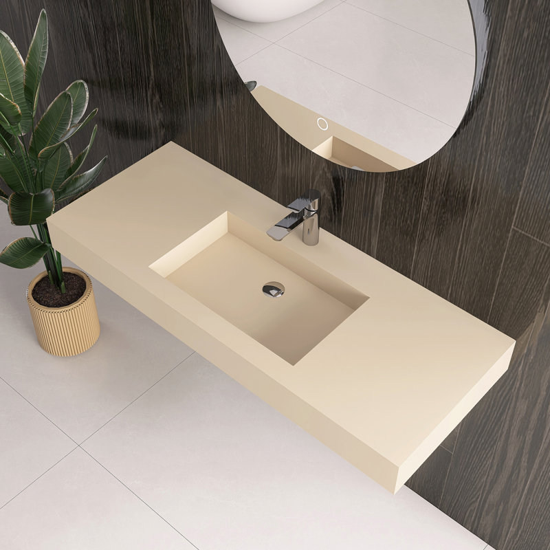 47" Wall-Mounted Solid Surface Bathroom Vessel Sink, Milk-Coffee
