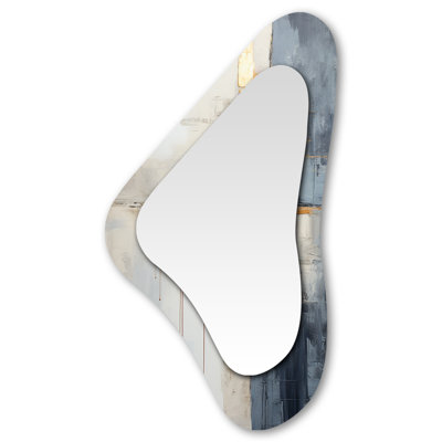Dion Abstract Beige Gold Road Collage III - Abstract Collages Irregular Shape Decorative Mirror, Modern Asymmetrical Wall Mirror, Printed Metal Art