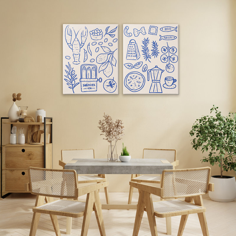 Ensemble de 2 toiles de cuisine méditerranéenne, par Camila Juncos, H 20 po x l 16 po