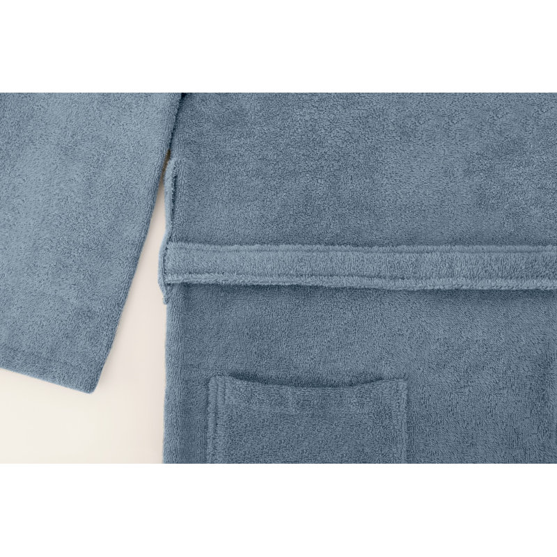 Peignoir 100% coton mi-mollet avec poches, G / TG, Bleu