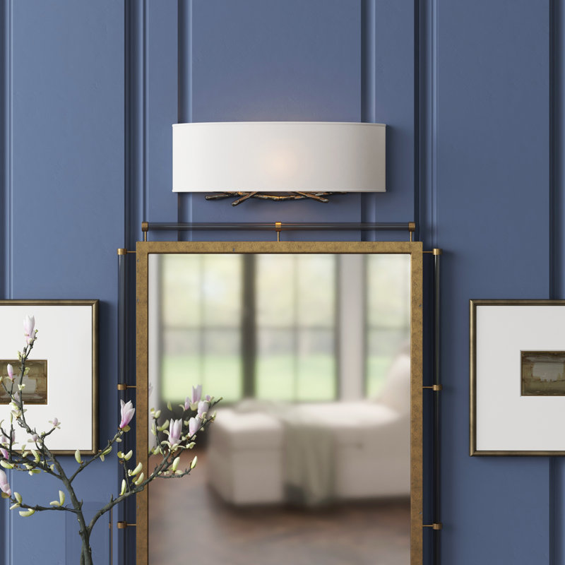 Brindille 2 - Light Flush Mounted Sconce, Modern Brass, Flax Shade