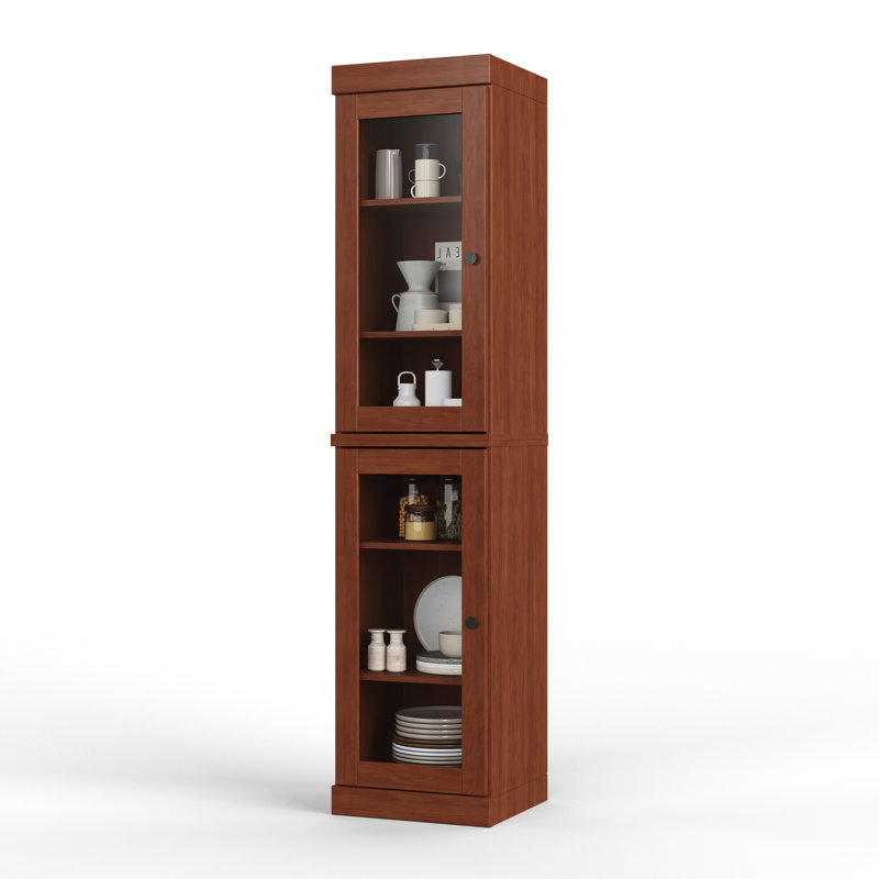 Garde-manger Jaylena 100% bois massif 16,5 po avec portes en verre transparent et tablettes réglables, Moka