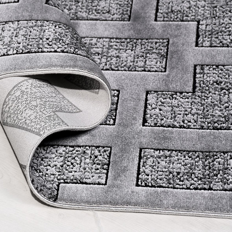 Tapis gris moderne lavable à la machine, Rectangle 4 pi x 5 pi 9 po