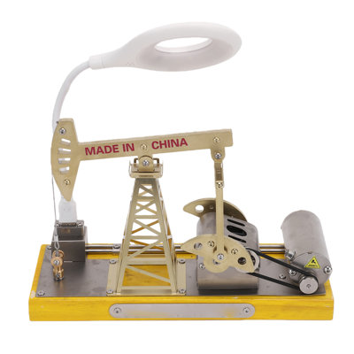 Décoration de modèle de pompe à huile en acier inoxydable avec base en bois et port USB pour bureau personnel