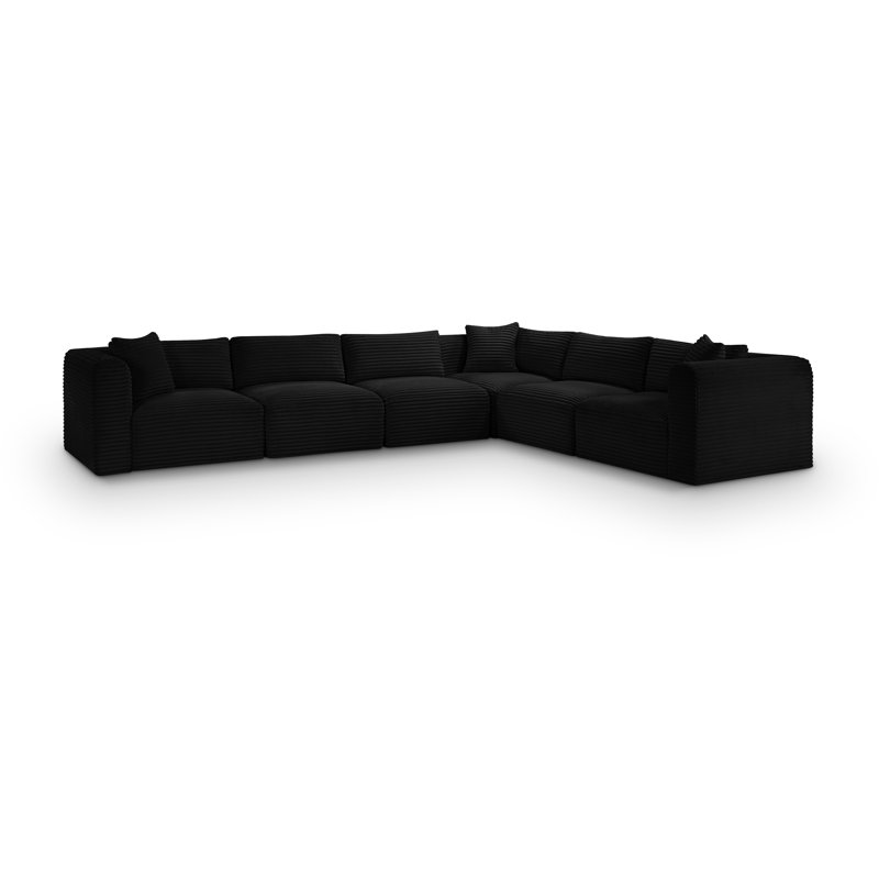 Canapé modulaire en L Carmean Performance, Tissu velours côtelé texturé noir, 3 sans accoudoirs, 3 en coin