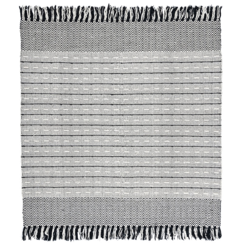 Vermont Flat Weave Wool/Cotton Striped Rug in Black/White, Square 6'