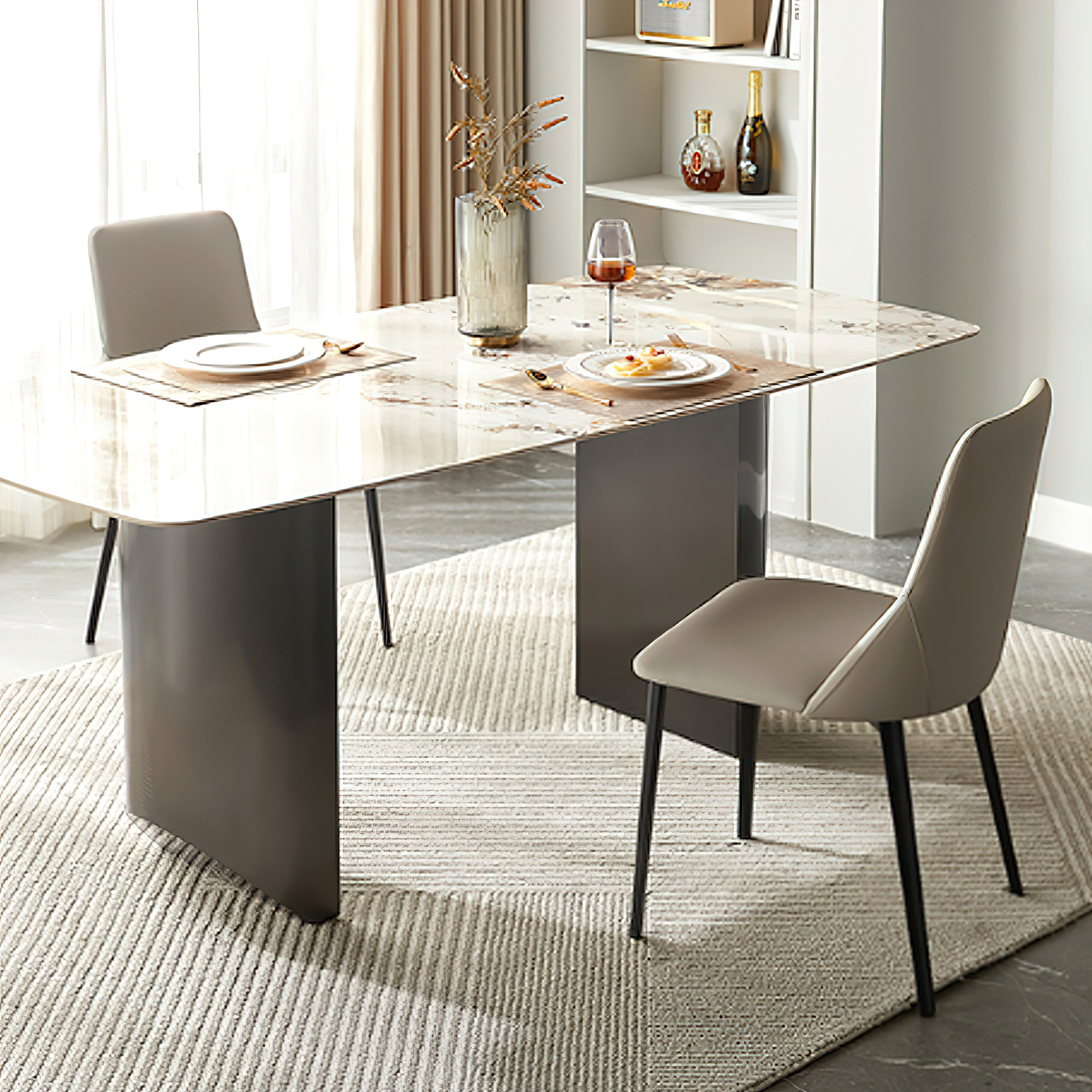 Brayden Studio Modern Sintered Stone Top Rectangular Dining Table With ...