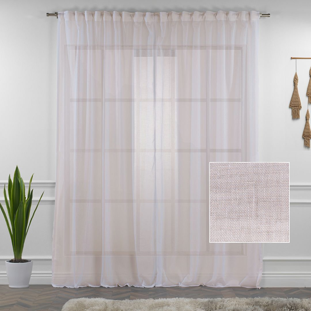 Linen Sheer Single Curtain Panel, Cream, 52" W x 228" L