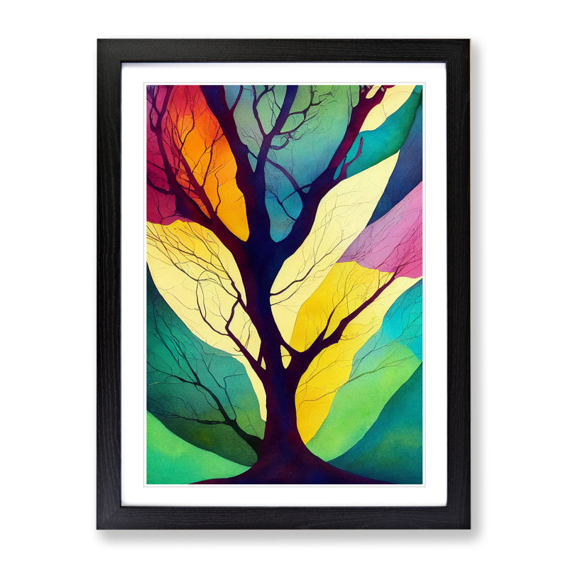 Tree Leaves In Colour No.1 Abstract - Single Picture Frame Painting, 64cm H x 46cm W x 2cm D, Black Framed