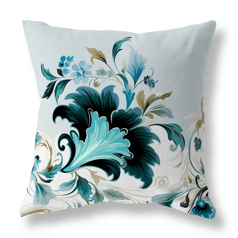 Oreiller réversible intérieur / extérieur Damask Hue, Vert / beige damassé, H 16 po x l 16 po