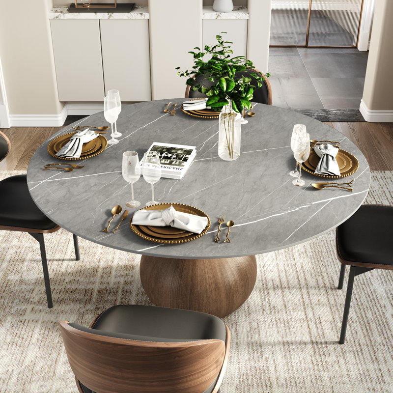 Ensemble de table de salle à manger 7 pièces Otelia, H 29,52 po x l 47 po x P 47 po, Matte Grey/Dark Walnut, Noir