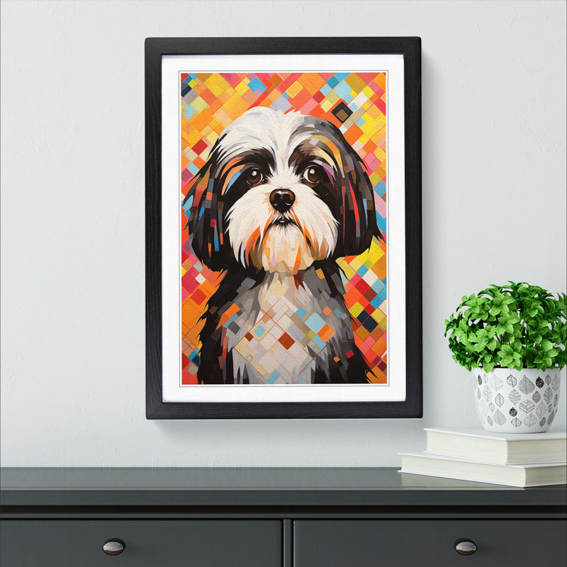 Shih Tzu Constructivism - Framed Print, 64cm H x 46cm W x 2cm D, Black 