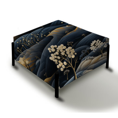 Dark Blue Scandinavian Mountain - Floral Large Square Ottoman