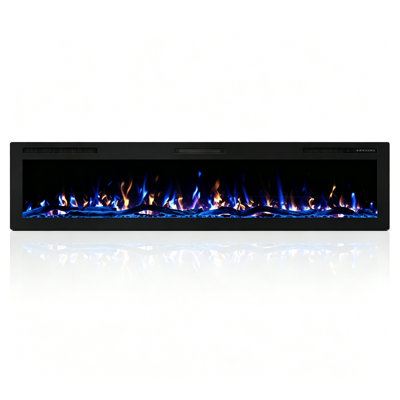 Cheminée électrique à bûches réalistes de 203 cm (80 po), flamme 3D HD, encastré mural ou sur pied, 7 couleurs de flamme et 12 couleurs de bûches, vitesse et luminosité réglables, chauffage d'appoint 750 W/1500 W, télécommande et commandes tactiles, certifiée ETL