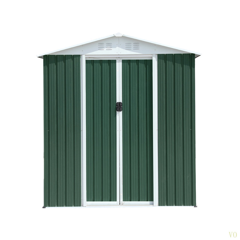 6Ftx4ft Apex Roof Outdoor Tool Storage House Garden Shed With Aluminum Alloy Frame And Sliding Door, Green