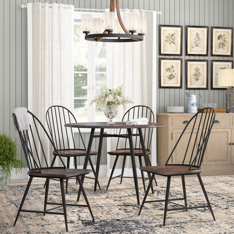 Savannah 4 - Person Four Leg Dining Set, Black Table with Brown Chair