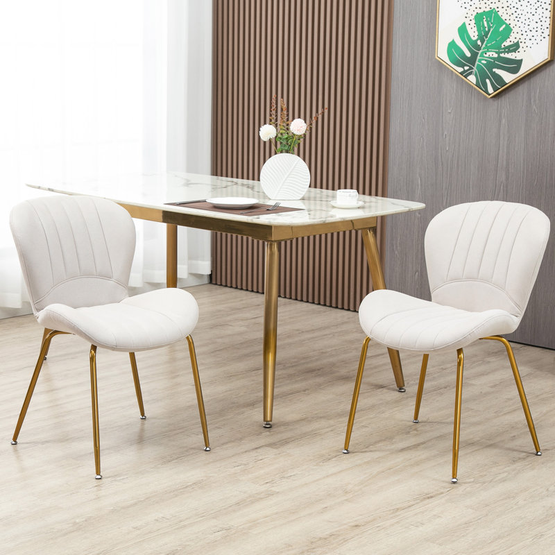 Ensemble de 2 chaises de salle à manger, chaise d'appoint moderne avec dossier rembourré, revêtement en lin pour la cuisine et le salon, blanc crème