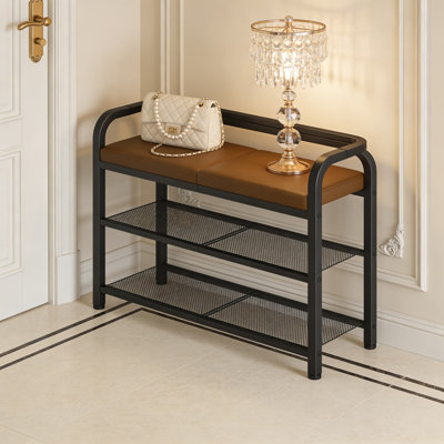 Banc de rangement pour chaussures avec dossier et siège rembourré, banc de rangement à chaussures à 2 niveaux pour vestibule, vestibule ou chambre à coucher