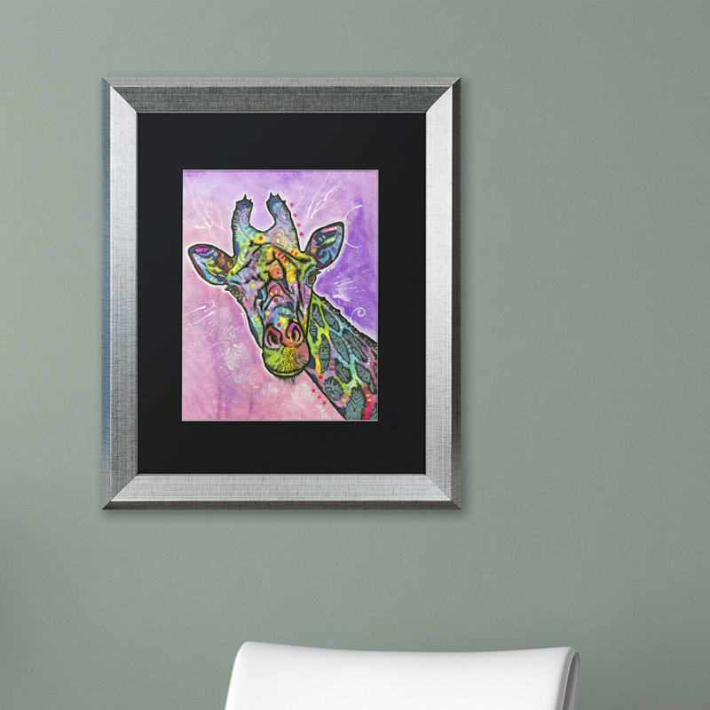 Girafe par Dean Russo, impression sur cadre, H 14 po x l 11 po x P 0,5 po, Noir, Noir