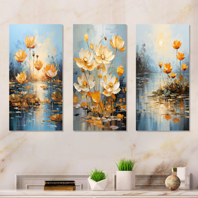 Golden Pond Lotus Tranquility - lot de 3 décorations murales Lotus