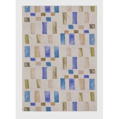 Tapis bleu / or en polyester tissé à la machine Berangere