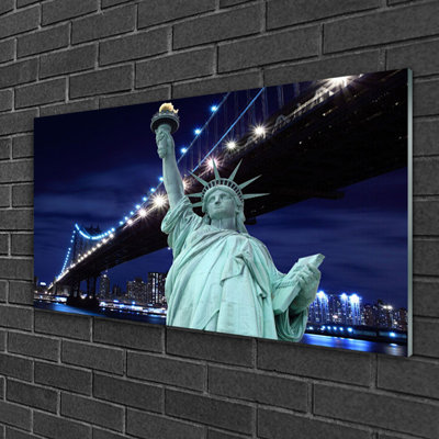 Architecture Bridge Statue Of Liberty - No Frame Print on Glass