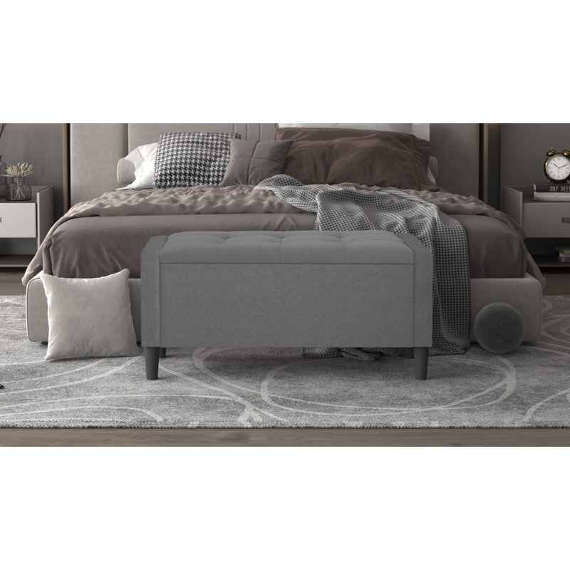 Banc de rangement rembourré Friesen, Lin fumée, H 19,4 po x l 29 po x P 18,3 po