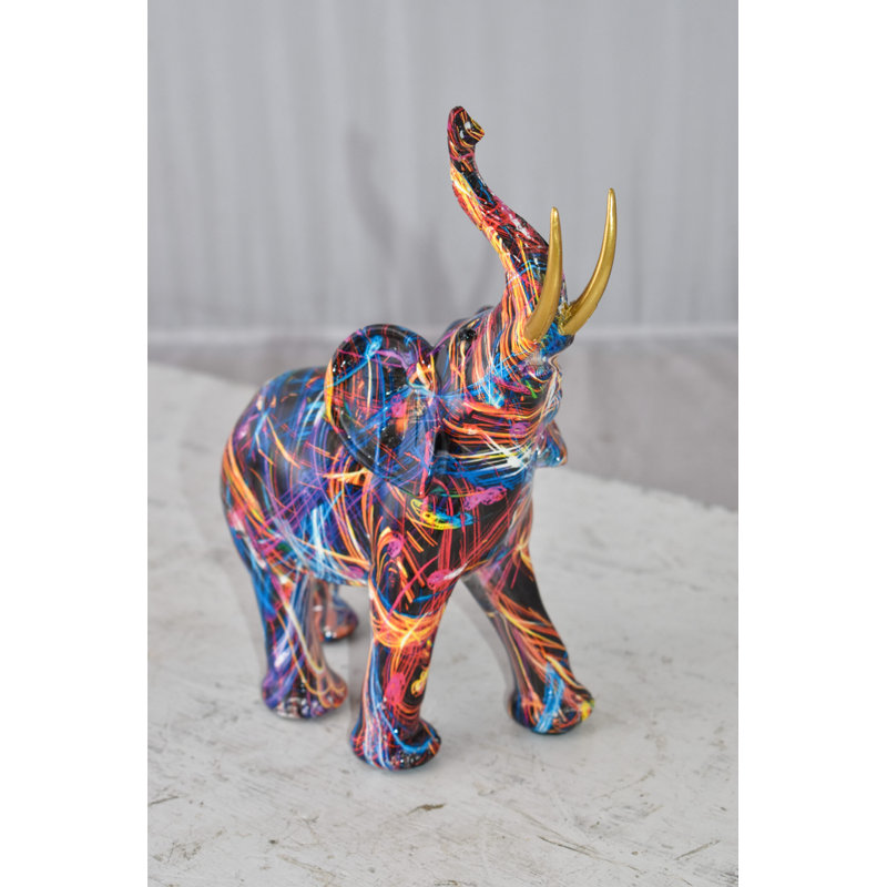 Elephant With Trunk Up Colourful Modern Resin Statue - Berdan Unique Modern Home Décor, 8"x4"x 10"H