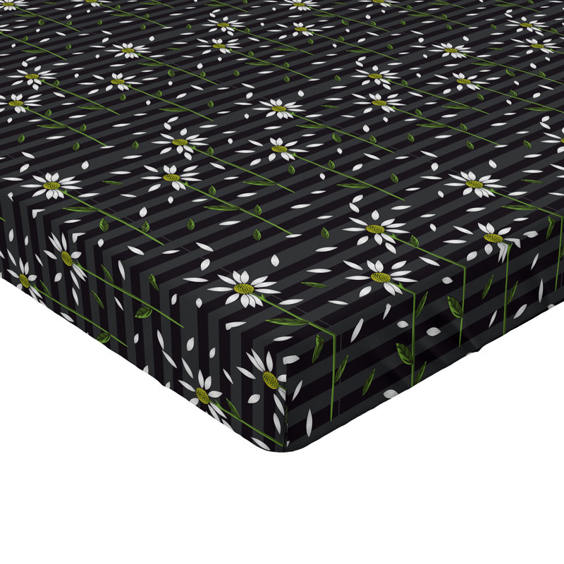 Ambesonne Nature Fitted Sheet Leaves Botanical Style Art, Queen Fitted Sheet, Green/Dark Gray/Yellow Floral