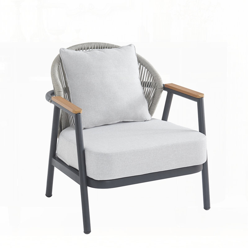 Outdoor Rope Club Chair With Cushion, Gray, Black