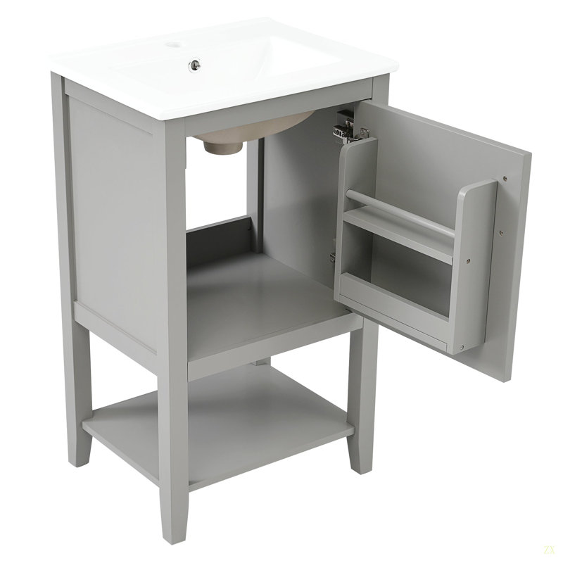 Meuble-lavabo de 20 po avec lavabo, armoire de salle de bain avec porte à fermeture douce, support de rangement et tablette ouverte
