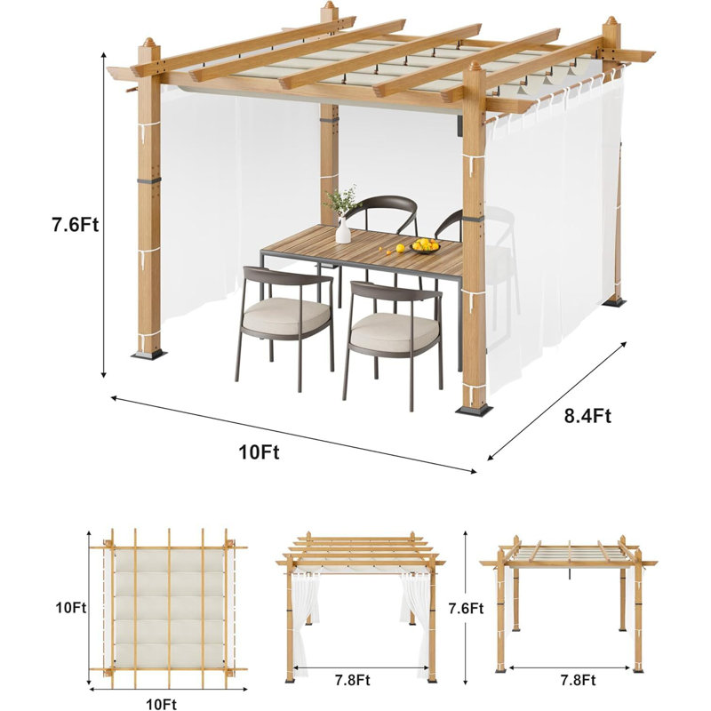 Patio Shade Canopy,  Retractable Outdoor Pergola with Canopy and Side Mesh, Outdoor Folding Shelter, for Patio, Grape Trellis, Outdoor Dining