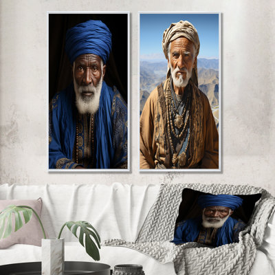 Portrait berbère arabe dans l'atlas II - art mural tribal africain ensemble de salon de 2