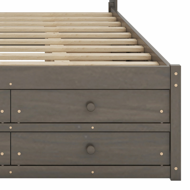 Lit plateforme avec tête de lit avec rangement et 8 tiroirs, Gris