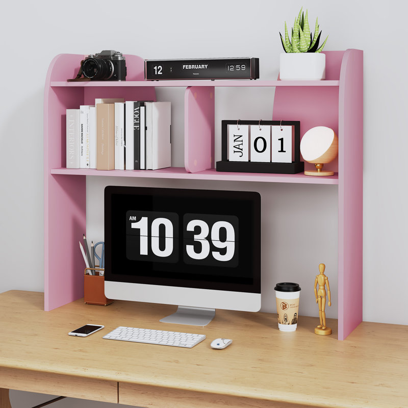 37’’ Desktop Bookshelf, 3-Tier Desk Storage Organizer, Multipurpose Wood Desktop Rack, Pink