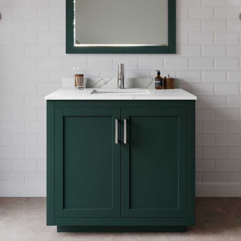 Miranda 36" Freestanding Single Bathroom Vanity with Quartz Top, Giotto Quartz, Green, Brushed Nickel