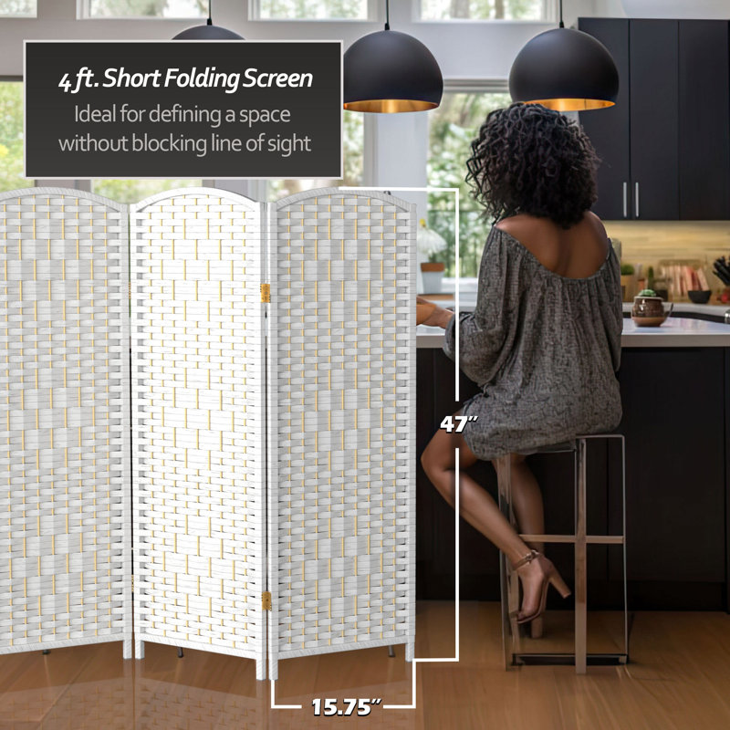 2 Ft. Tall Diamond Weave Fiber Room Divider - Dark Mocha - 8 Panel, White, 4 ft, 4