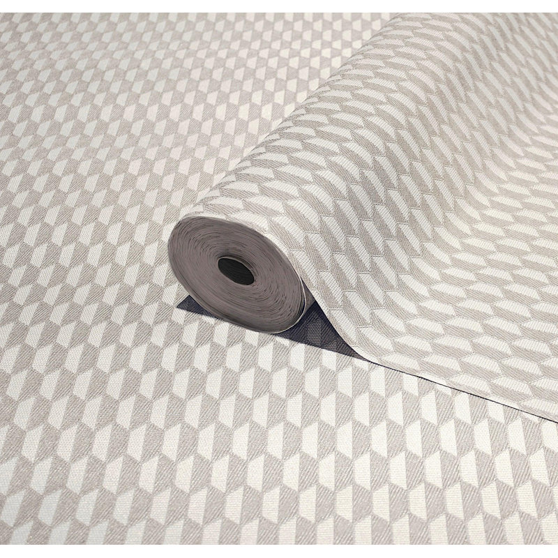 Papier peint texturé hexagonal élégant Honeycomb Grid, Blanc cassé