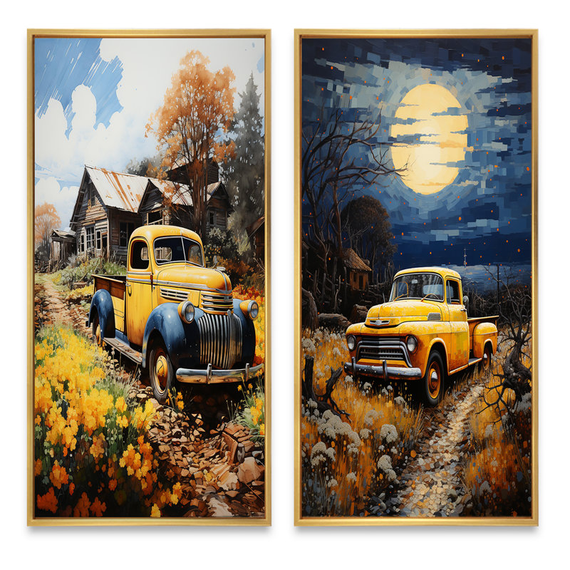 «Pickup Truck Rustic Rides», 2 pièces, H 32 po x l 32 po, Encadrement doré
