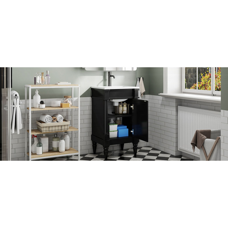 Meuble-lavabo moderne de 18 pouces avec lavabo, Noir