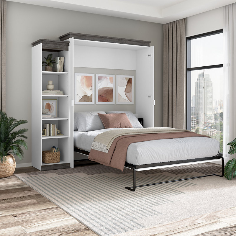Grand lit escamotable Ailé avec étagère étroite (85 W), Blanc