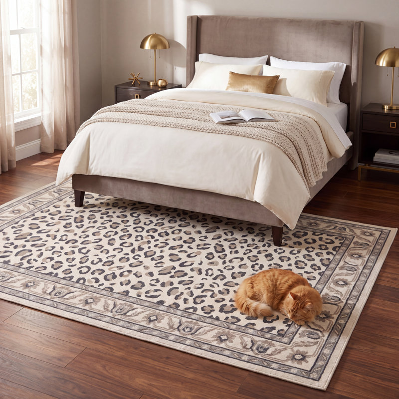 Tapis à motifs d'animaux Wolfsbane, gris, beige et crème, antidérapant, à poils courts, pour l'intérieur et l'extérieur, adapté aux animaux de compagnie, salon, chambre, salle à manger, entrée, couloir, bureau, lavable