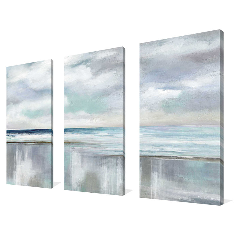 Cyan Sunrise - Ensemble de 3 toiles tendues, H 32 po x l 48 po x P 0,75 po