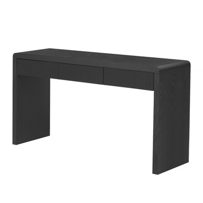 Rustic Console Table with 3 Fluted Drawers - Solid Wood Veneer Entryway Table Featuring Natural Wood Grain for Living Room, Hallway